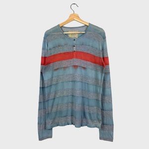 Guess Multi-Colored Henley Stripped Long-Sleeve Shirt
